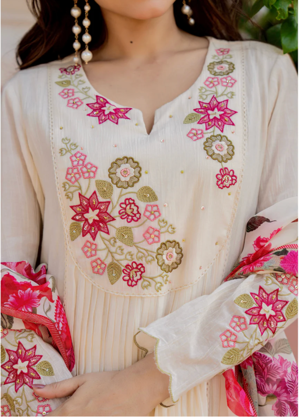 White Floral Kurta Set