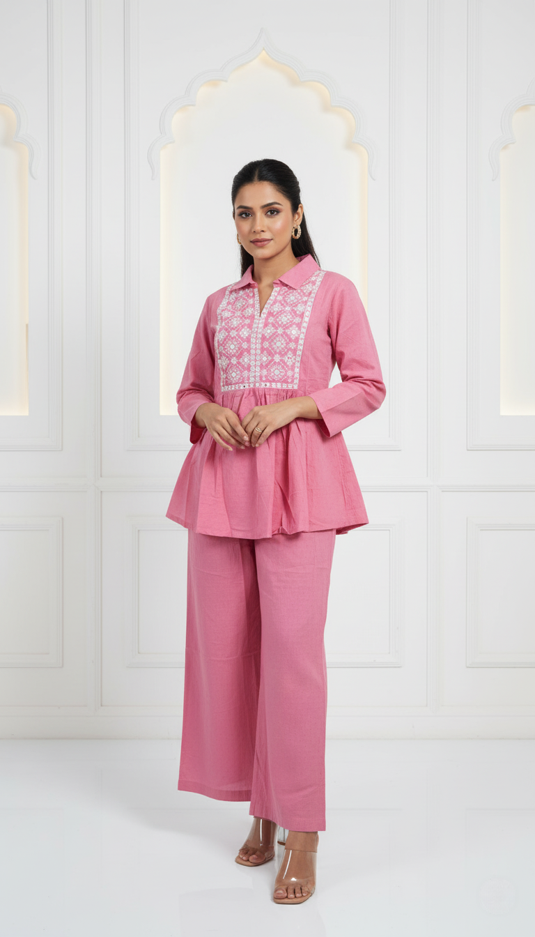 Blush Pink Textured Cotton Co-ord Set