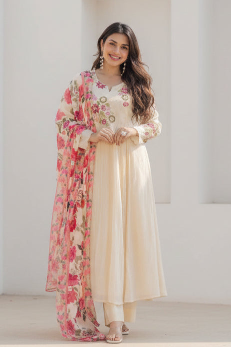 White Floral Kurta Set