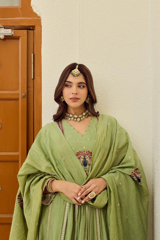 Green Mul Chanderi Suit Set