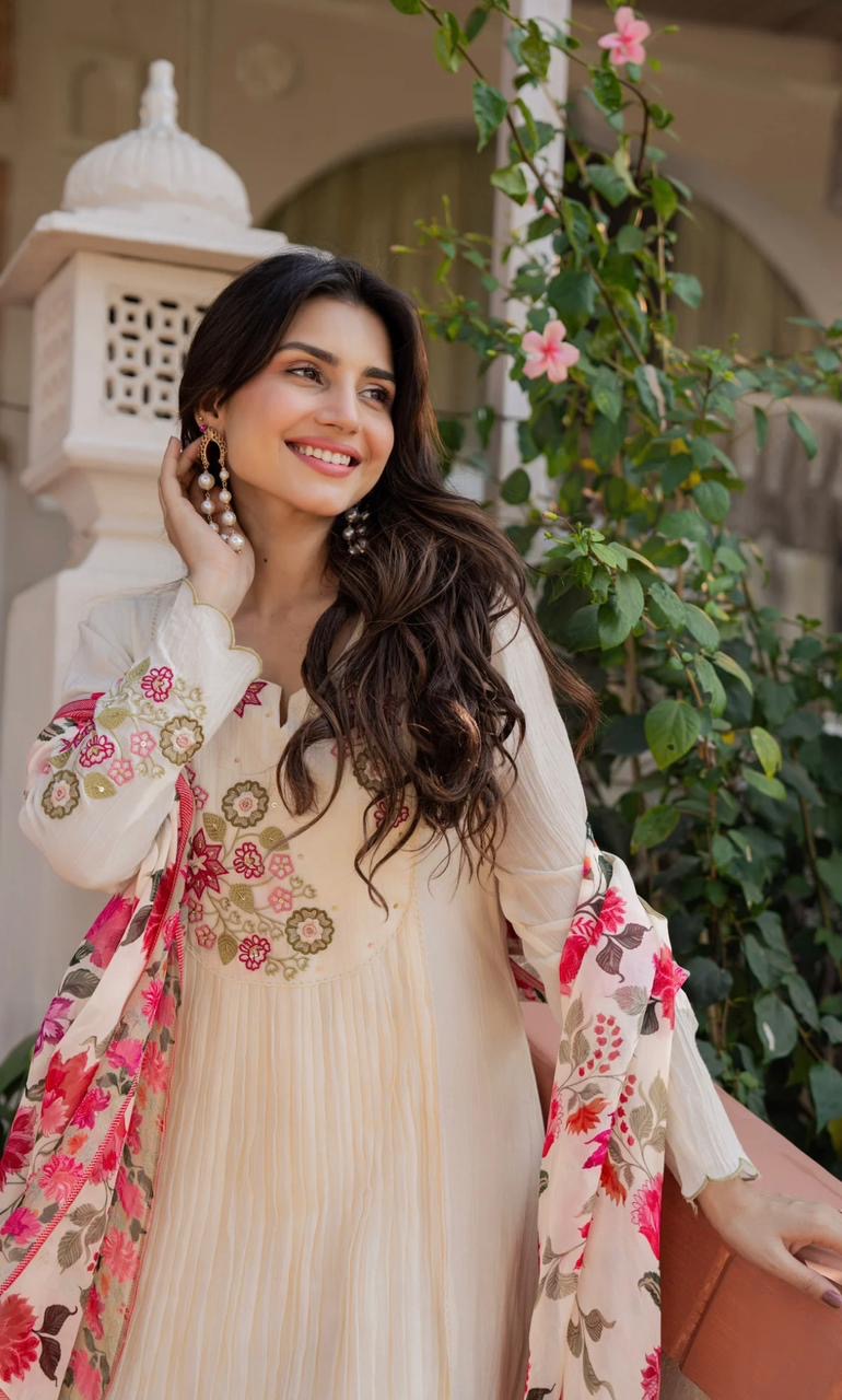 White Floral Kurta Set