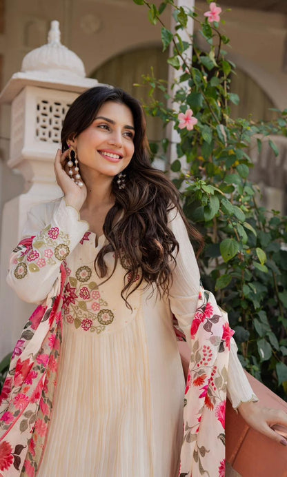 White Floral Kurta Set