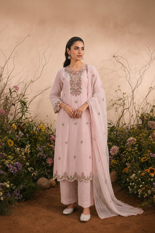 Rosabelle – Hand Embroidered Chanderi Kurta Set