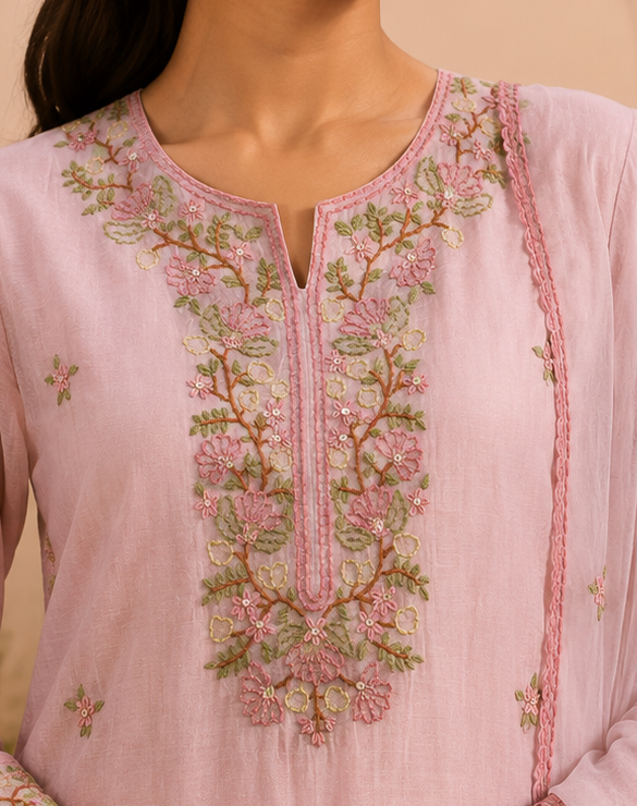 Rosabelle – Hand Embroidered Chanderi Kurta Set
