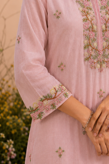 Rosabelle – Hand Embroidered Chanderi Kurta Set