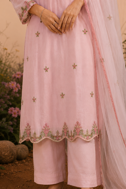 Rosabelle – Hand Embroidered Chanderi Kurta Set