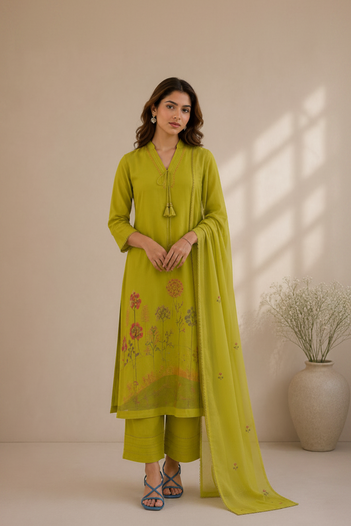 Lime Meadow Mul Cotton Suit Set