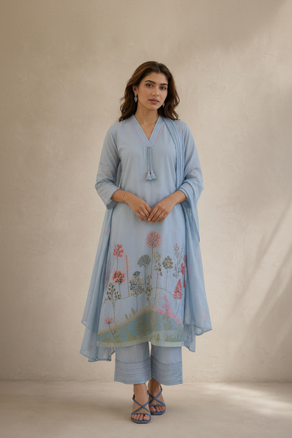 Sky Bloom Mul Cotton Suit Set