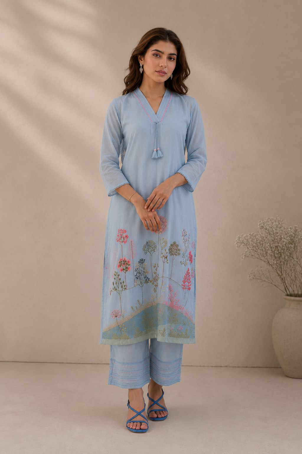 Sky Bloom Mul Cotton Suit Set