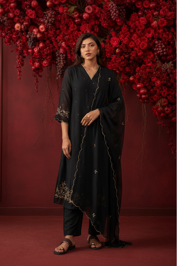 Noir Mul Chanderi Set
