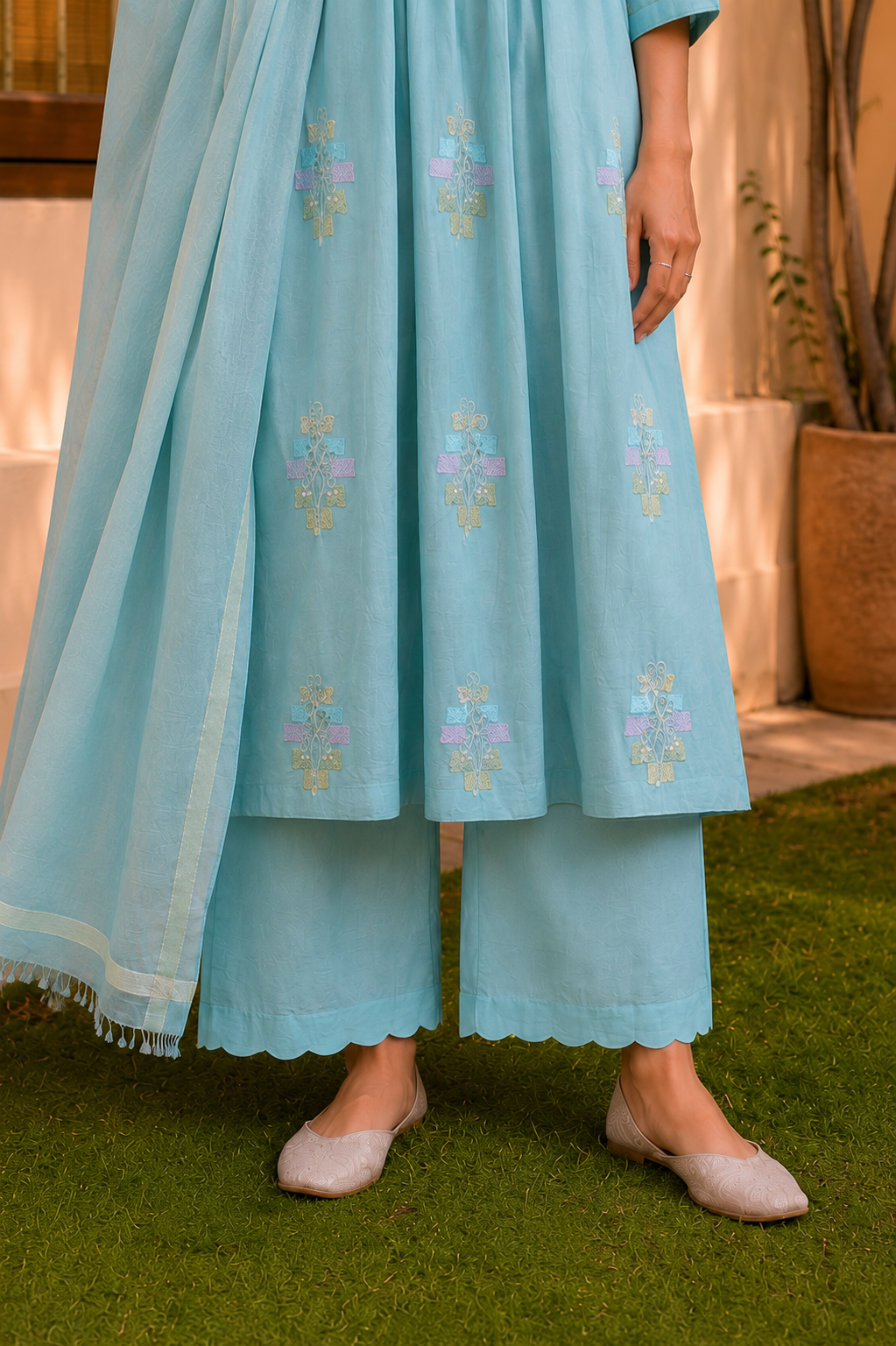 Aurelia Pastel Blue Mul Chanderi Kurta Set