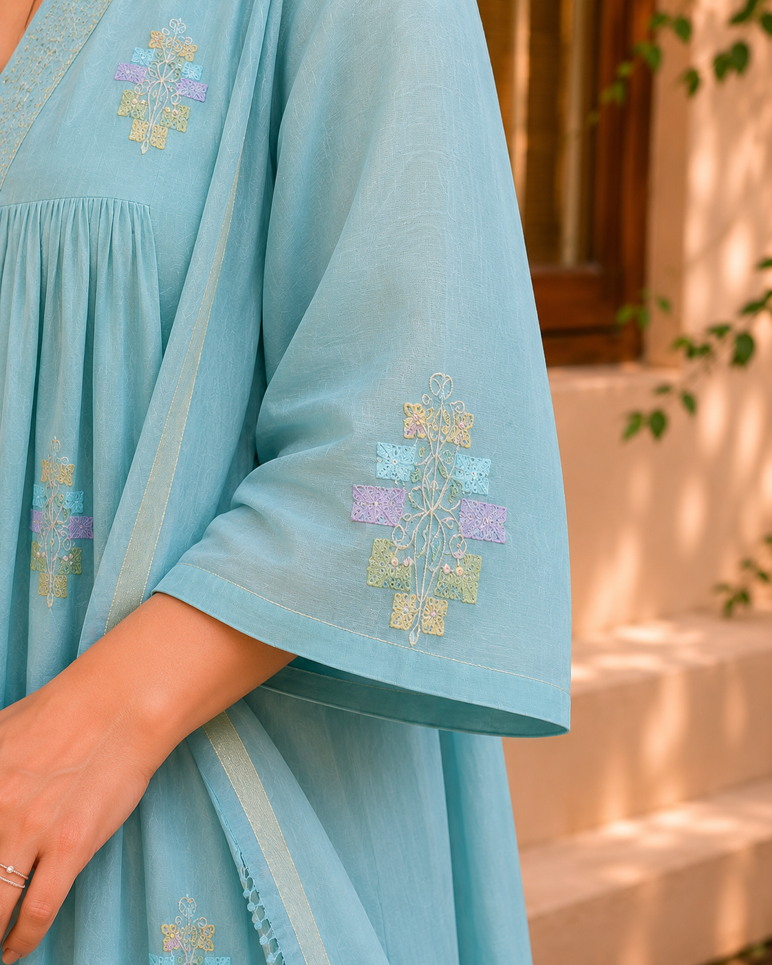 Aurelia Pastel Blue Mul Chanderi Kurta Set
