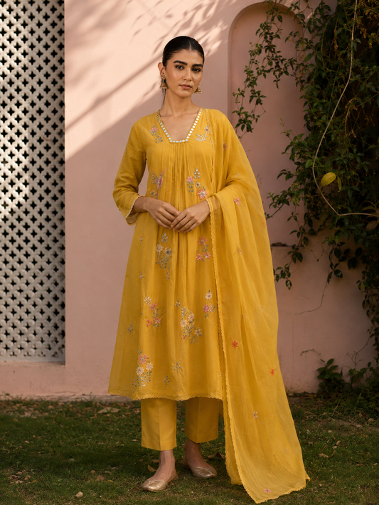Marigold Bloom Mul Chanderi Set