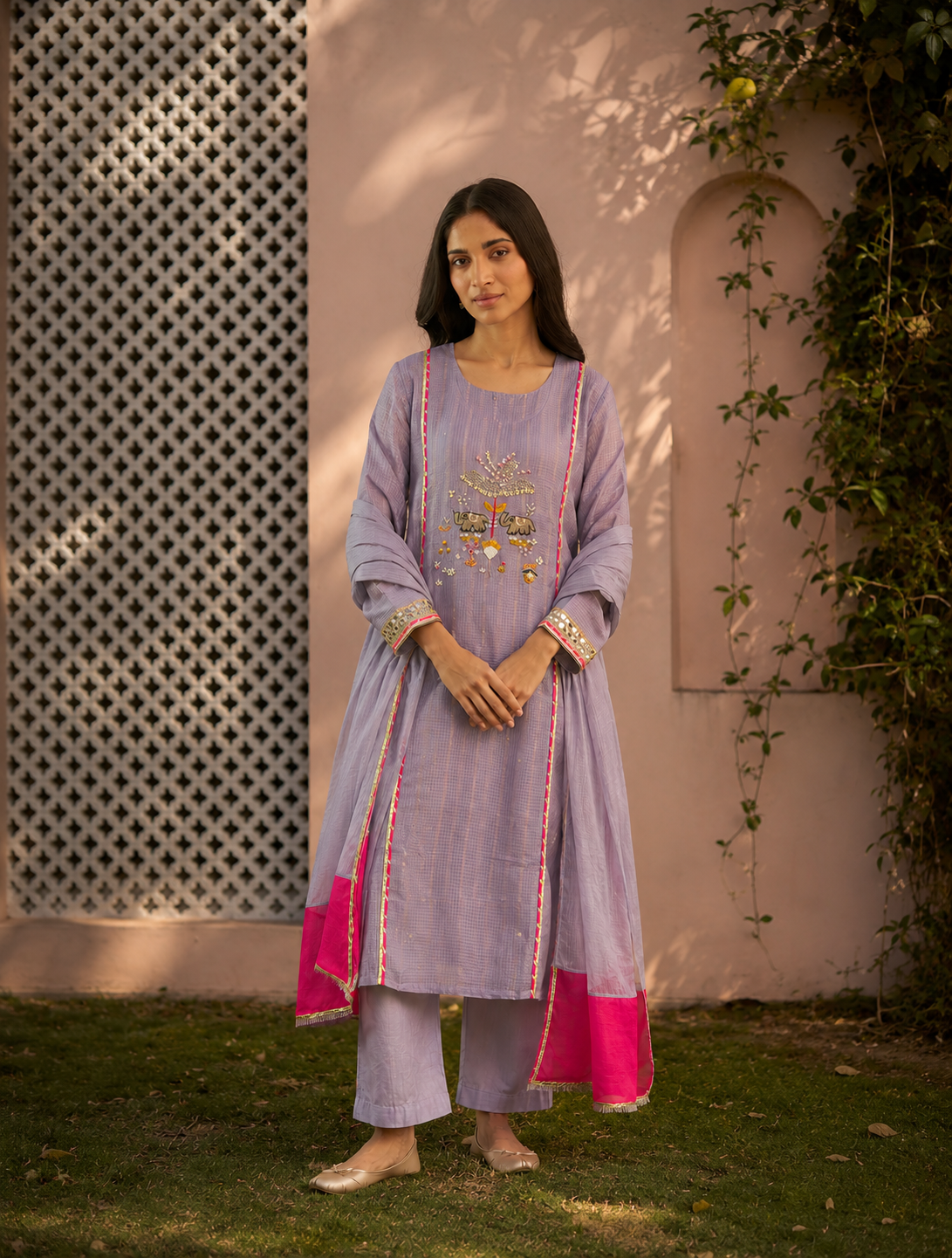 Mauve Kota Doria Suit Set