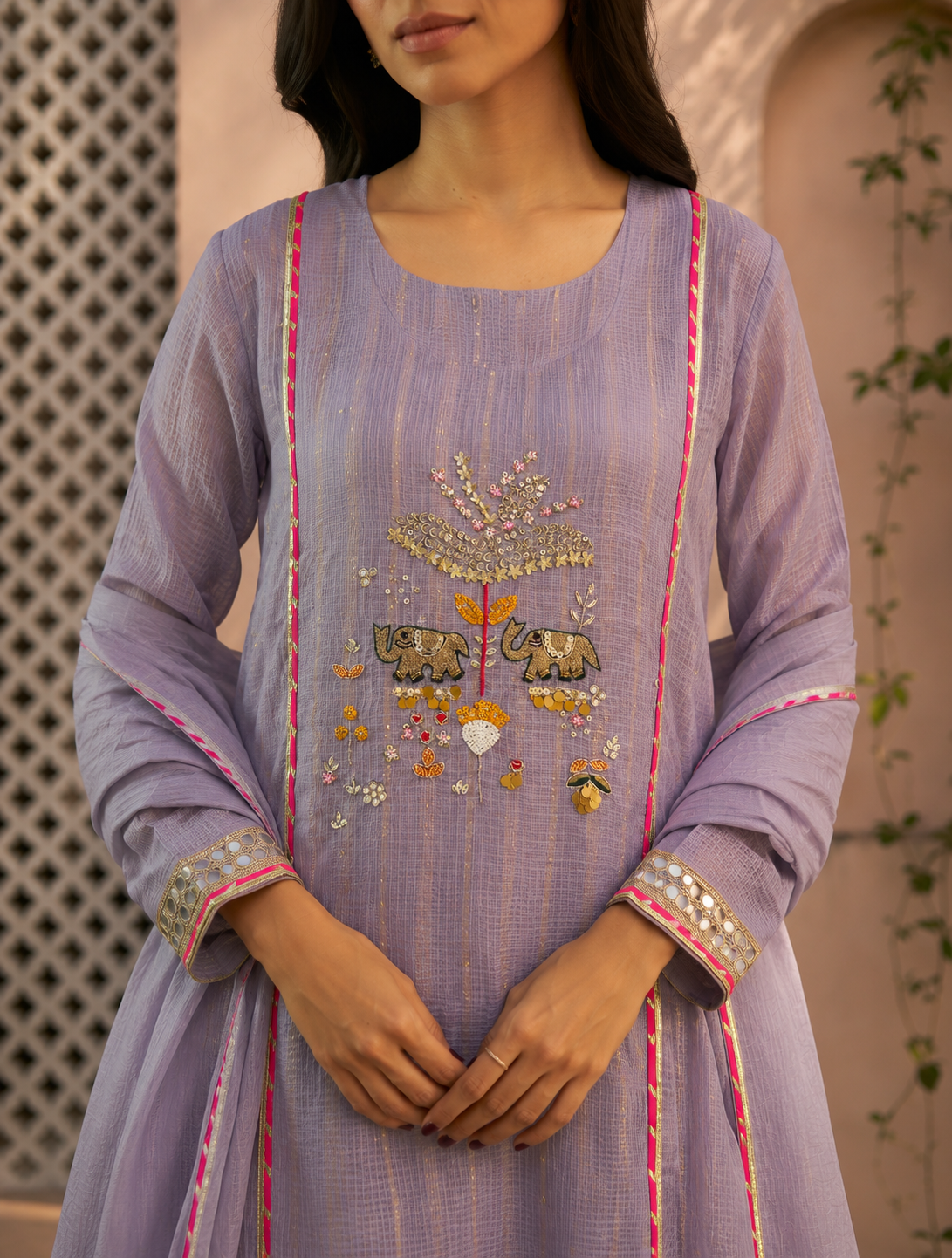 Mauve Kota Doria Suit Set