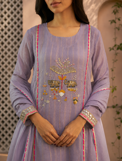 Mauve Kota Doria Suit Set
