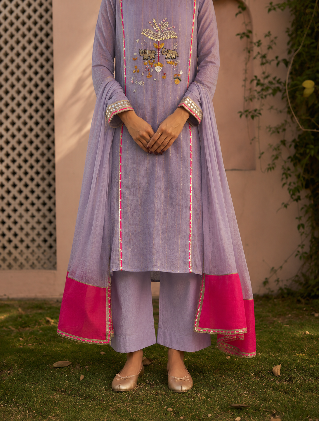 Mauve Kota Doria Suit Set