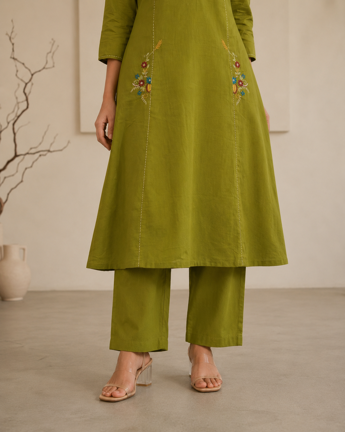 Bottle Green Embroidered Set
