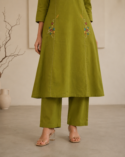 Bottle Green Embroidered Set