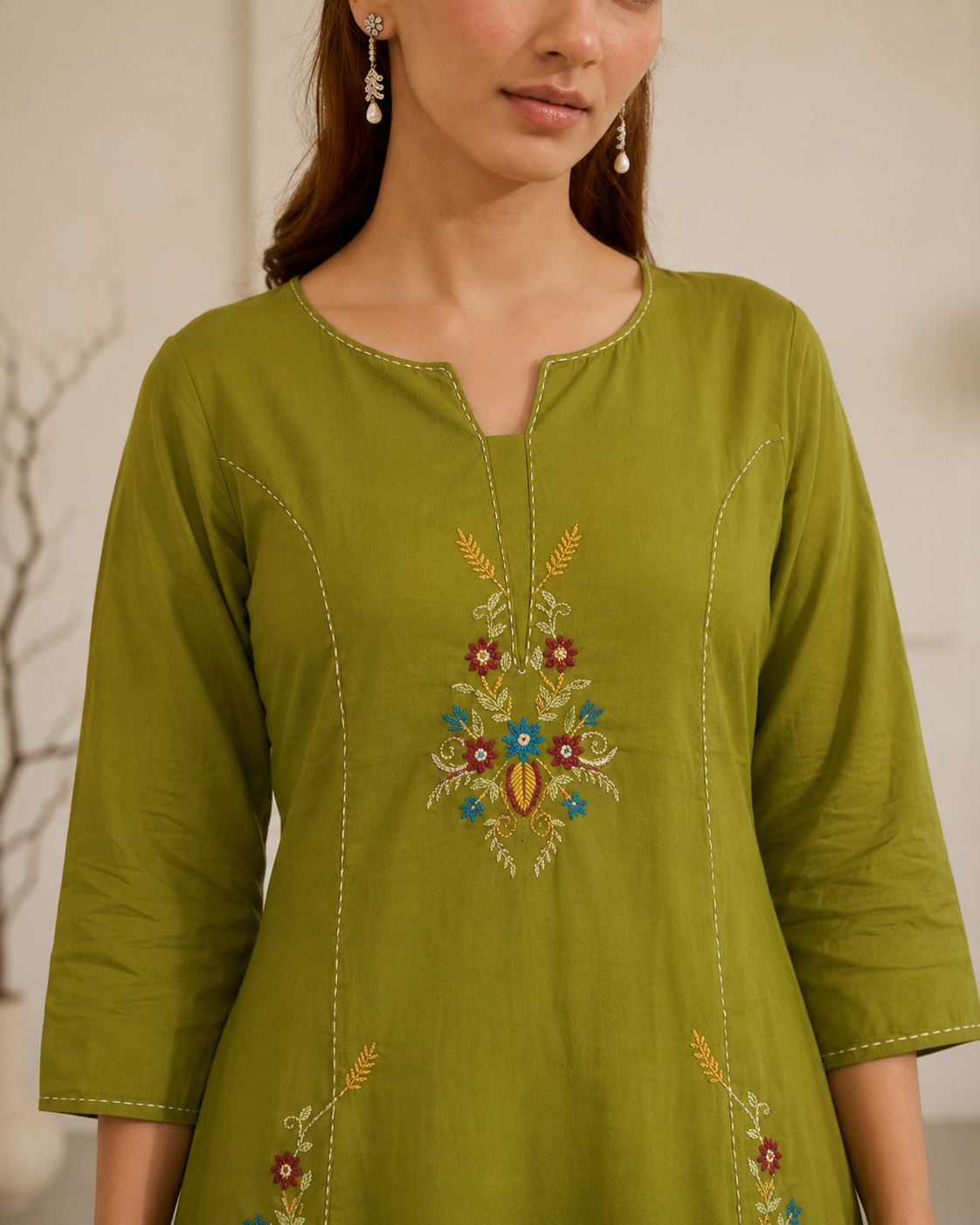 Bottle Green Embroidered Set