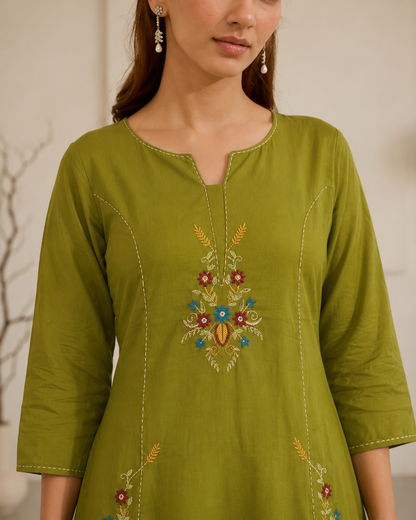 Bottle Green Embroidered Set