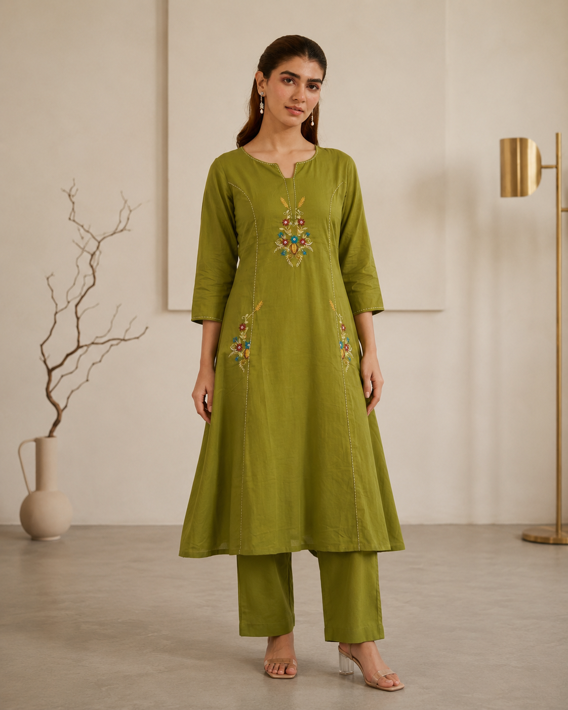 Bottle Green Embroidered Set