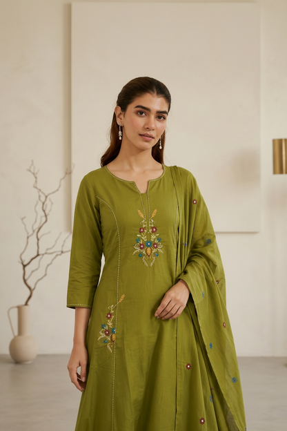 Bottle Green Embroidered Set