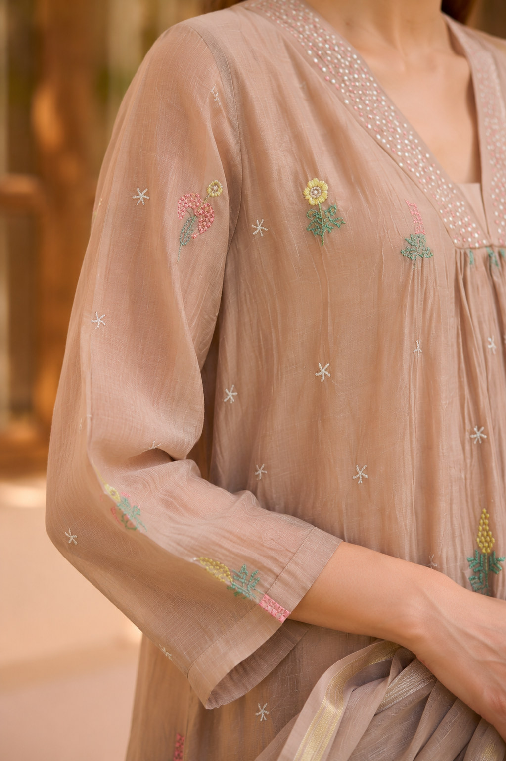 Blush Meadow Mul Chanderi Kurta Set