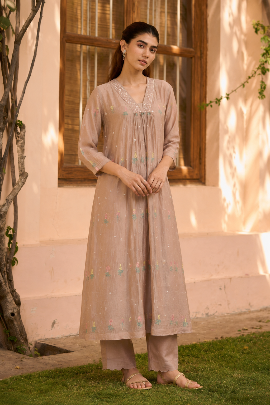 Blush Meadow Mul Chanderi Kurta Set