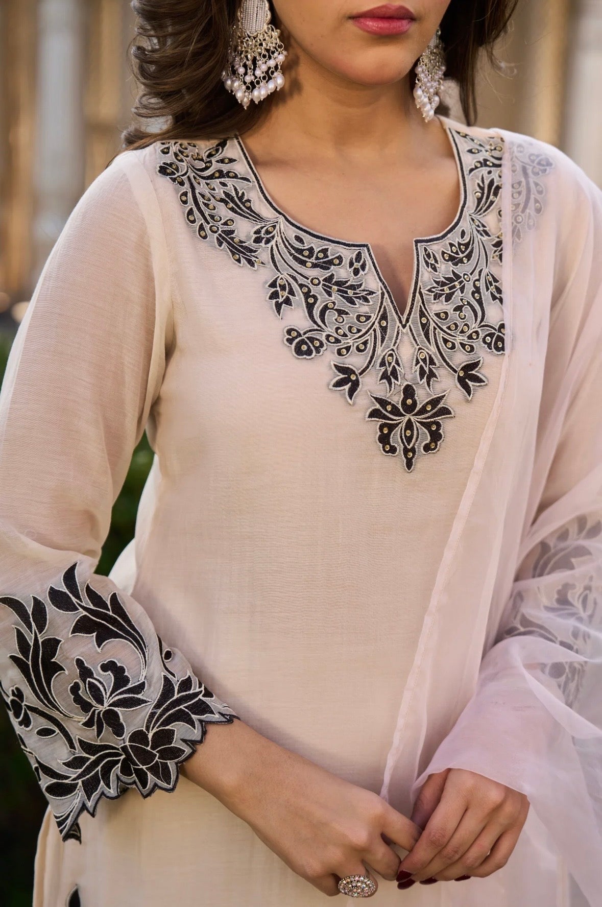 Ivory Ensemble Chanderi Set
