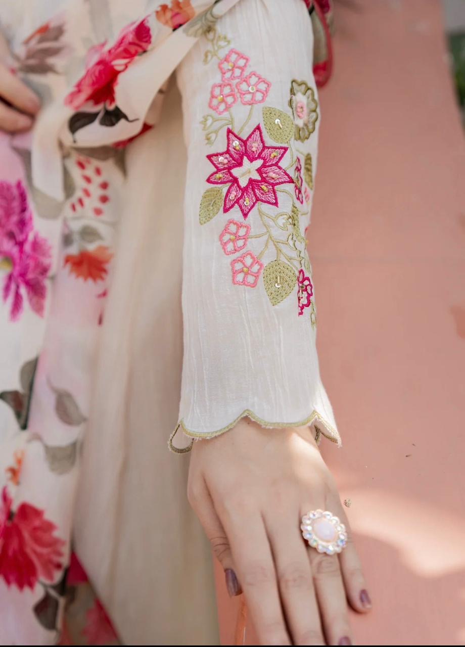 White Floral Kurta Set