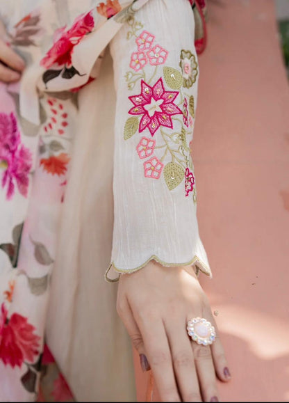 White Floral Kurta Set