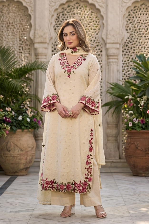 Ivory Cotton Chiffli Set