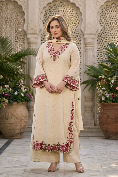 Ivory Cotton Chiffli Set