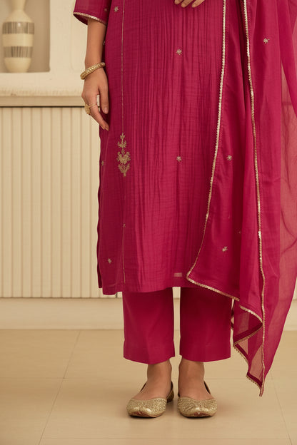 Pink Mul Chanderi Hand Work Kurta Set