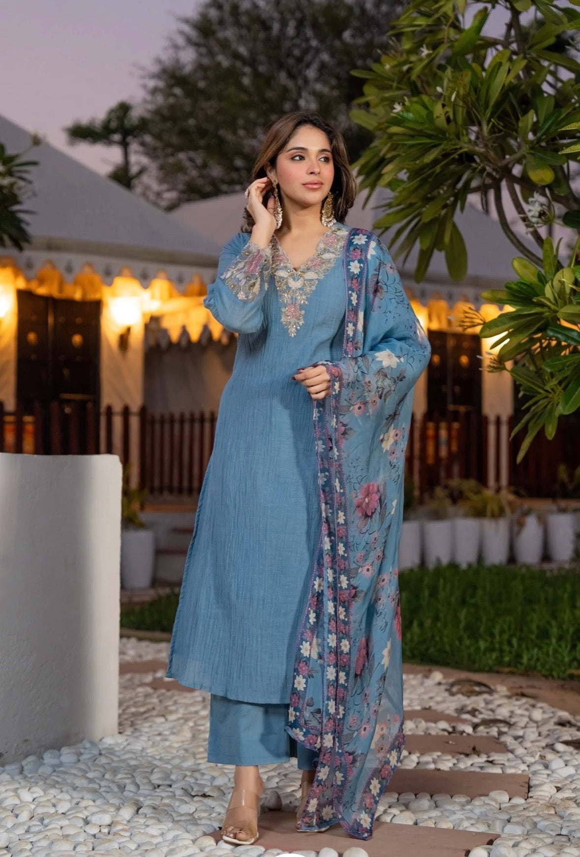 Powder Blue Embroidered Set