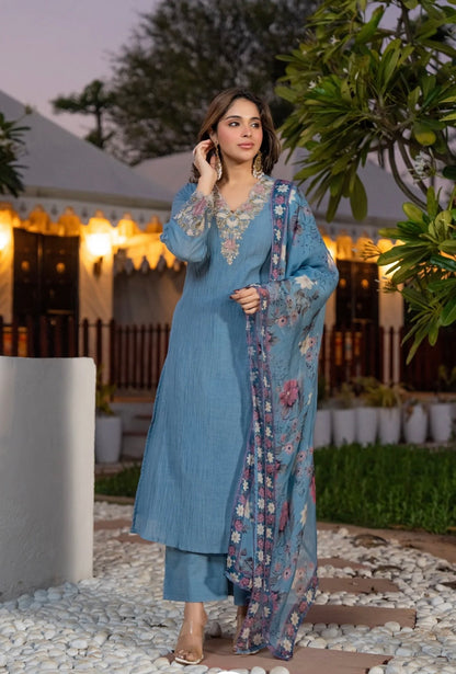 Powder Blue Embroidered Set