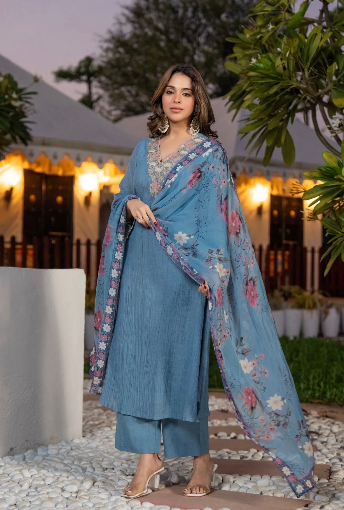 Powder Blue Embroidered Set