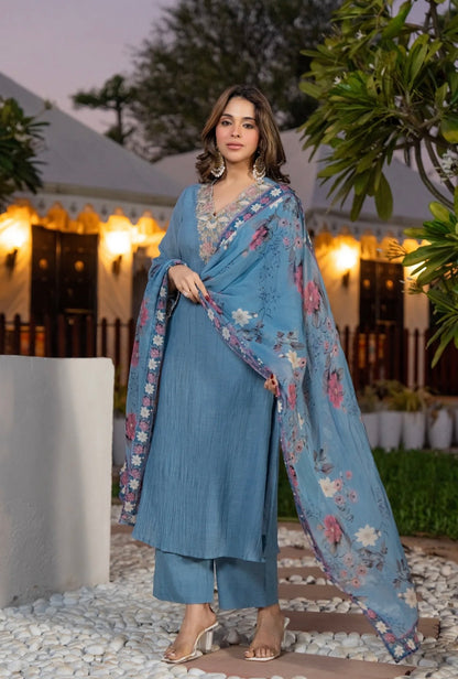 Powder Blue Embroidered Set
