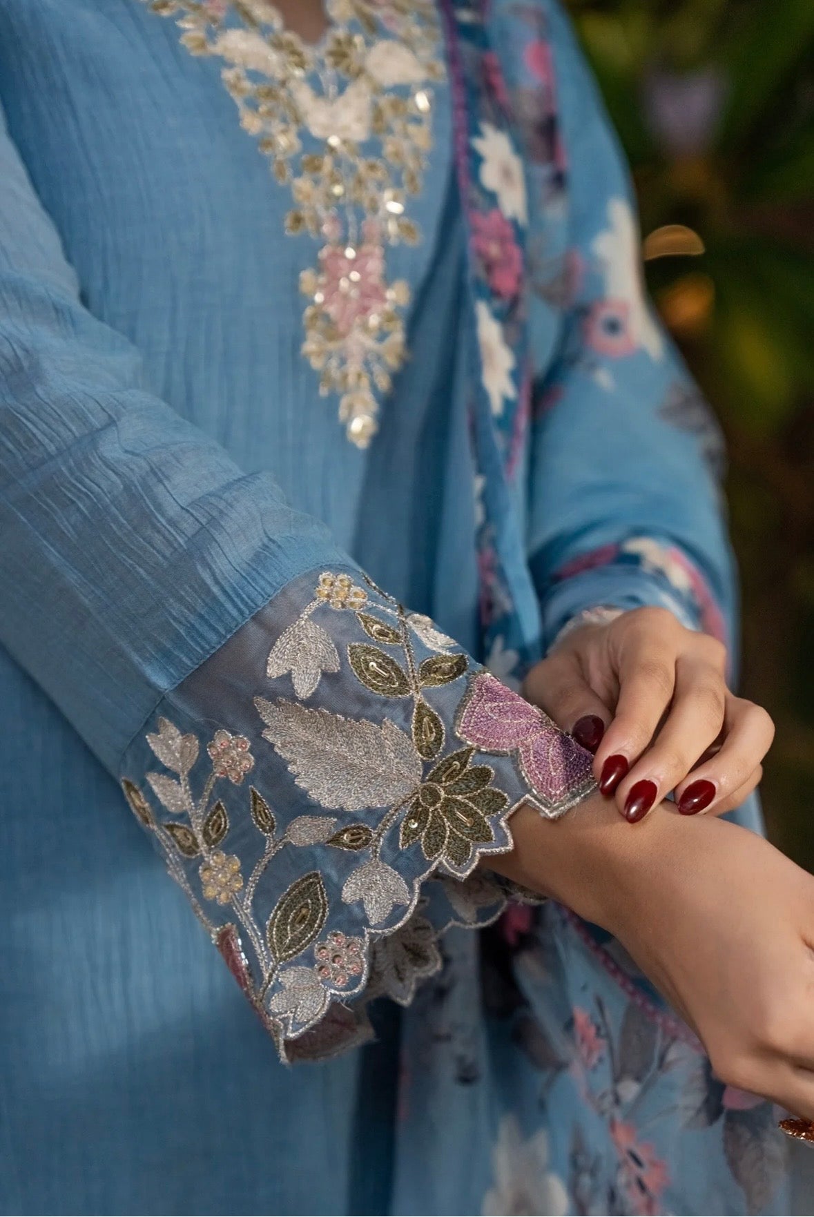 Powder Blue Embroidered Set