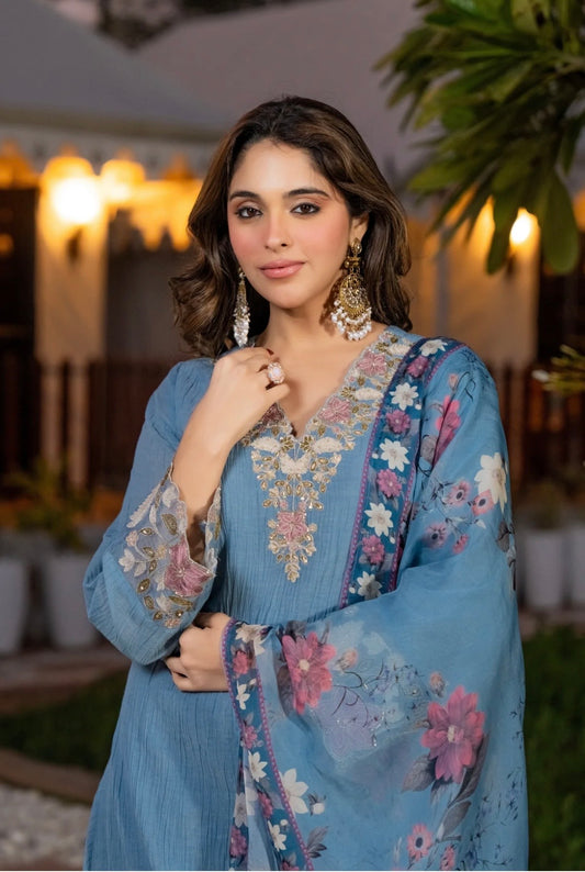Powder Blue Embroidered Set