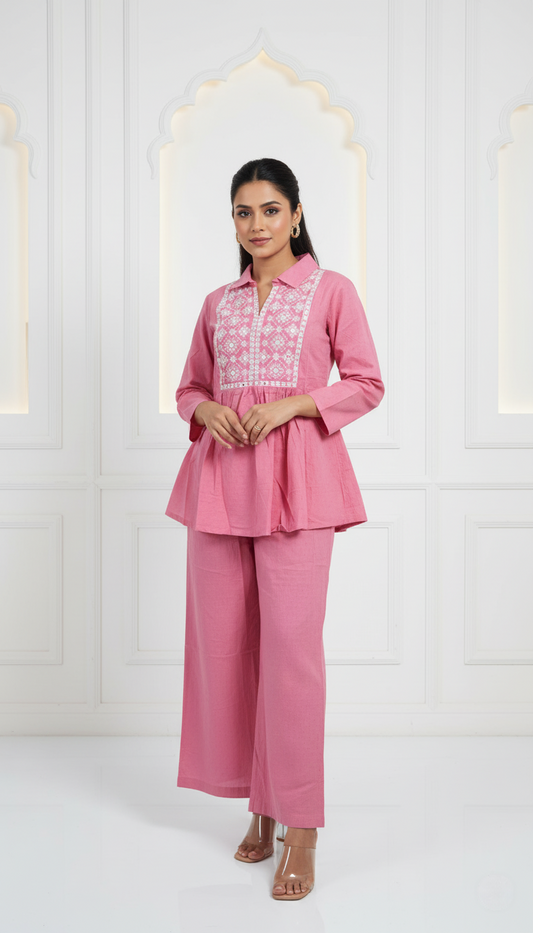 Blush Pink Textured Cotton Co-ord Set