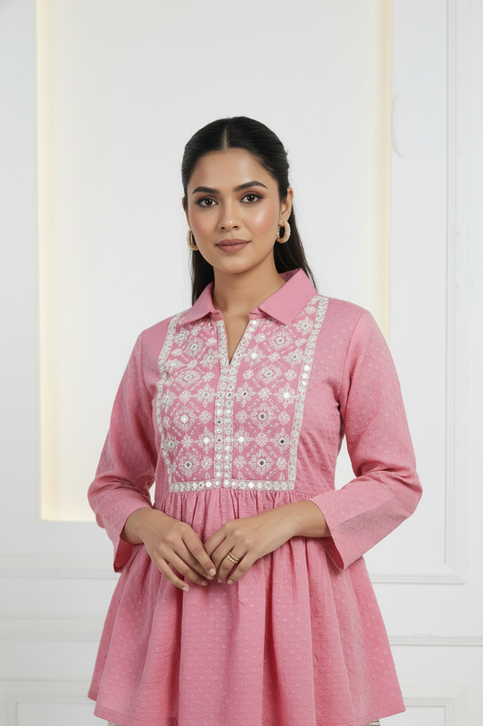 Blush Pink Textured Cotton Co-ord Set