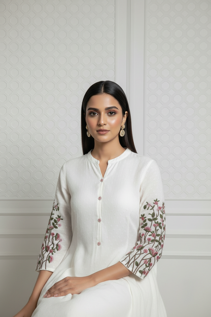 Dotted Muslin Flared Embroidered Kurta Set