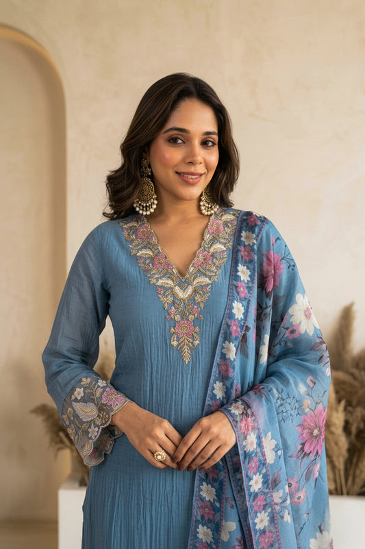 Powder Blue Embroidered Set