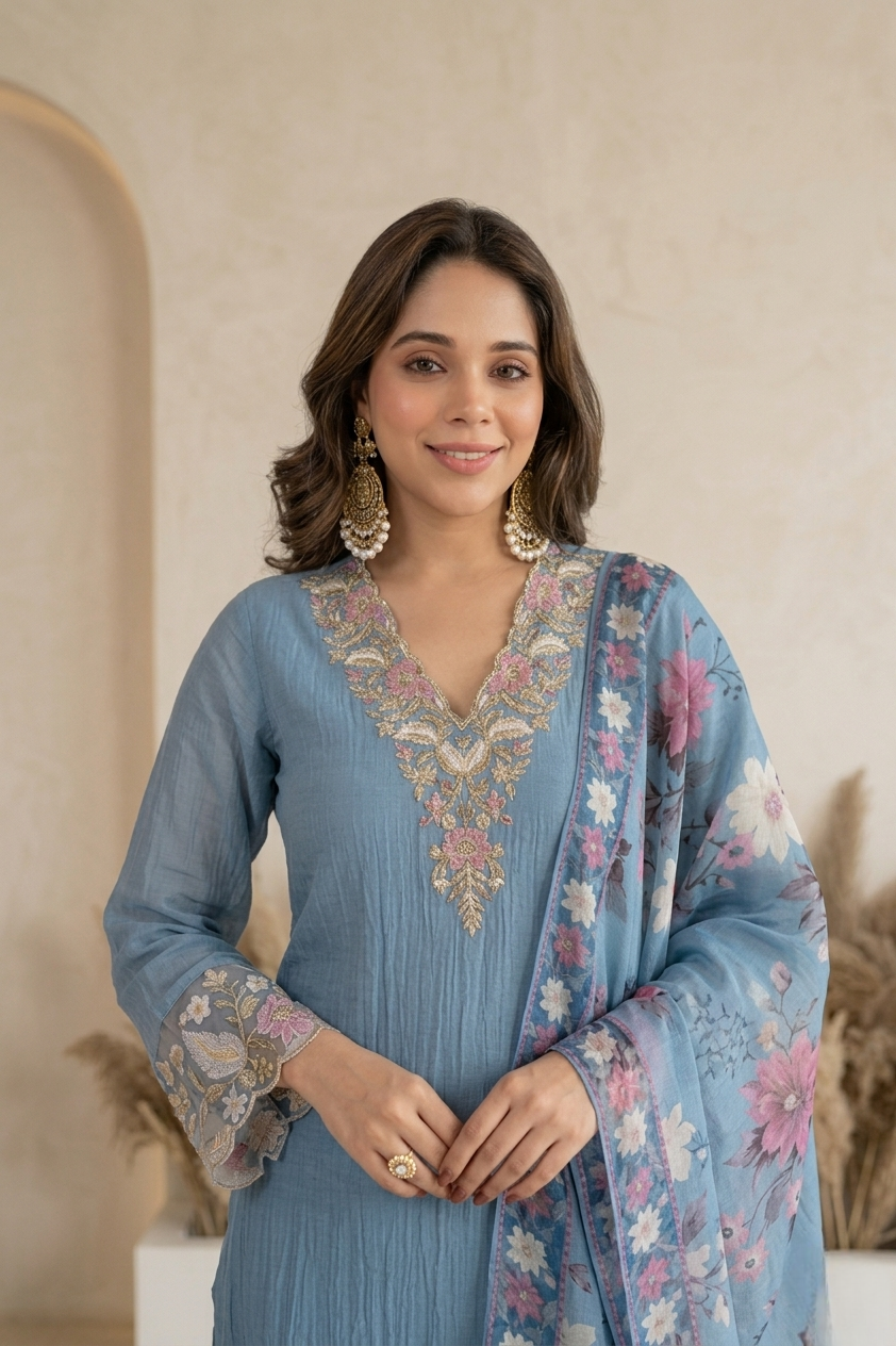 Powder Blue Embroidered Set