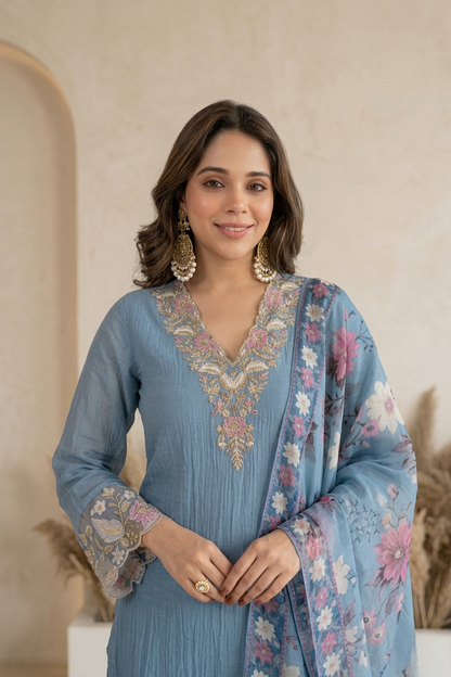 Powder Blue Embroidered Set