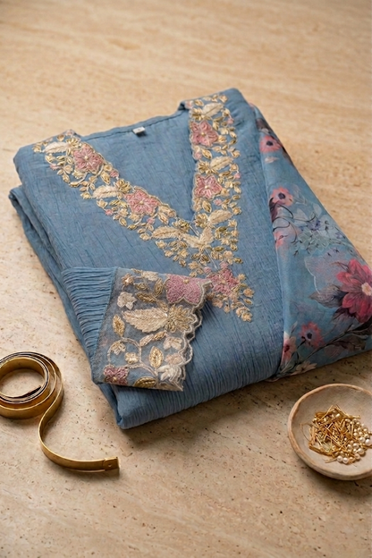 Powder Blue Embroidered Set