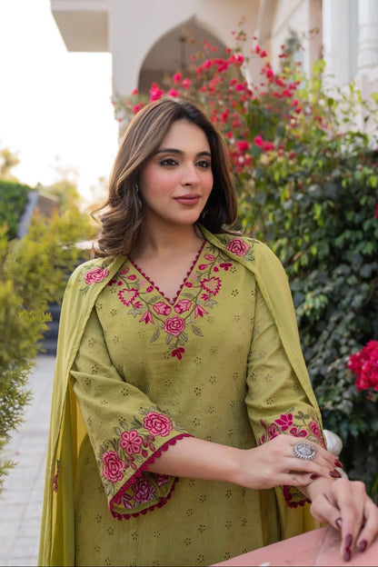 Olive Green Cotton Chiffli set