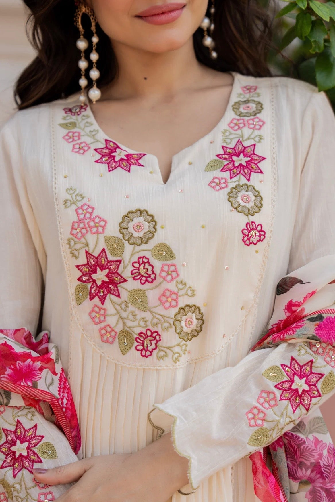 White Floral Kurta Set